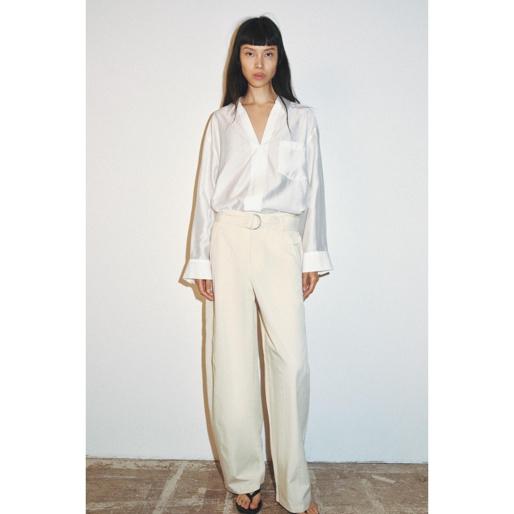 ZARA OVERSIZED SATIN EFFECT SHIRT  BLOUSE  WHITE SIZE XS